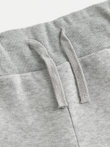 SHEIN Comfortable Casual Solid Color Knit Low Waist Wide Leg Teen Girl Sports Pants, Thermal Lined Winter Sports Pants, Wide Leg Sports Pants, Flared Sports Pants, Fleece Sports Pants - Grey - View 3