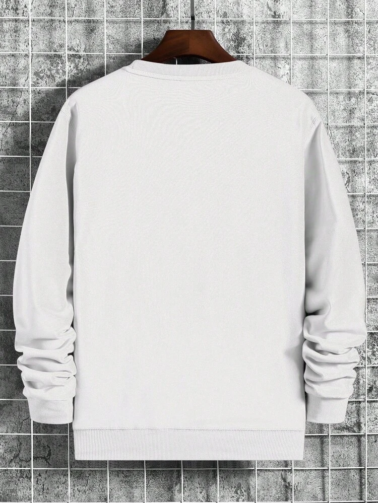 Men Bird Print Drop Shoulder Sweatshirt, White, For Fall, Long Sleeve Top