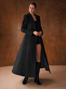 MOTF PREMIUM WOOL ELEGANT DOUBLE BREASTED OVERCOAT, AUTUMN/WINTER - Grey - View 8