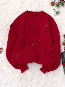 GENKIRA Lässiger Pullover mit Nieten in Herzform - Rot - Übersicht 1