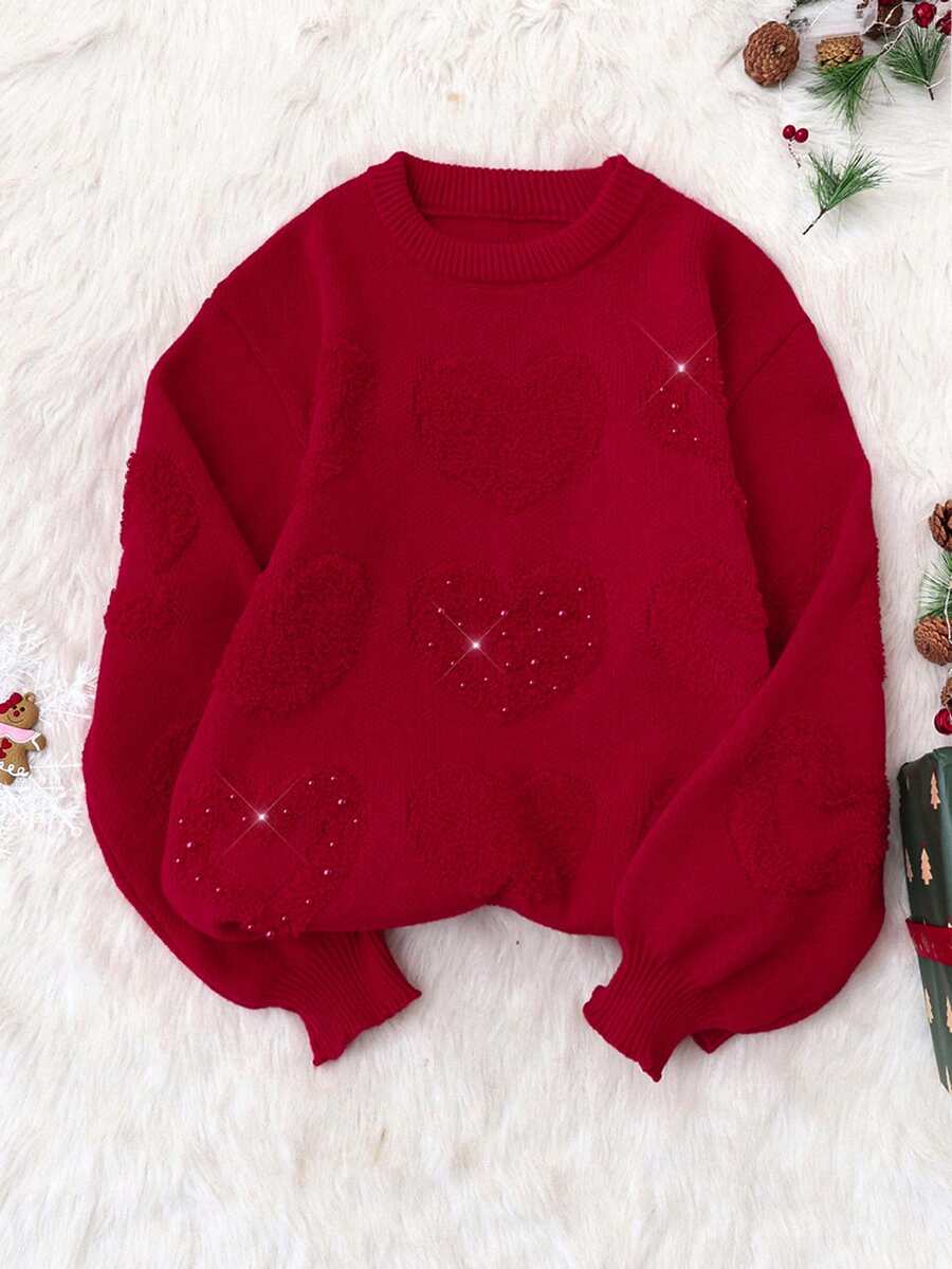 GENKIRA Lässiger Pullover mit Nieten in Herzform - Rot - Übersicht 1