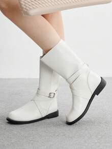 CUCCOO BIZCHIC 女士时尚白色可爱珍珠平底踝靴 - 白色 - 查看 4