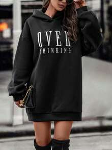 EMERY ROSE 女士休闲字母图案落肩卫衣，秋季，圣诞节 - 黑色 - 查看 4