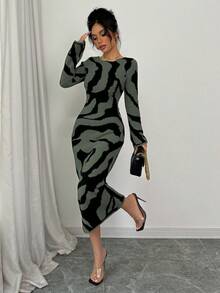 Elenzga Abito maglione da donna con maniche a campana