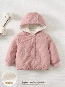 Cozy Pixies Baby Girl Thermal Lined Hooded Long Sleeve Thick Jacket, Comfortable & Versatile, Pink Coat, Winter Coat, Quilted Jacket, Thermal, Thickened, Fall And Winter Clothes