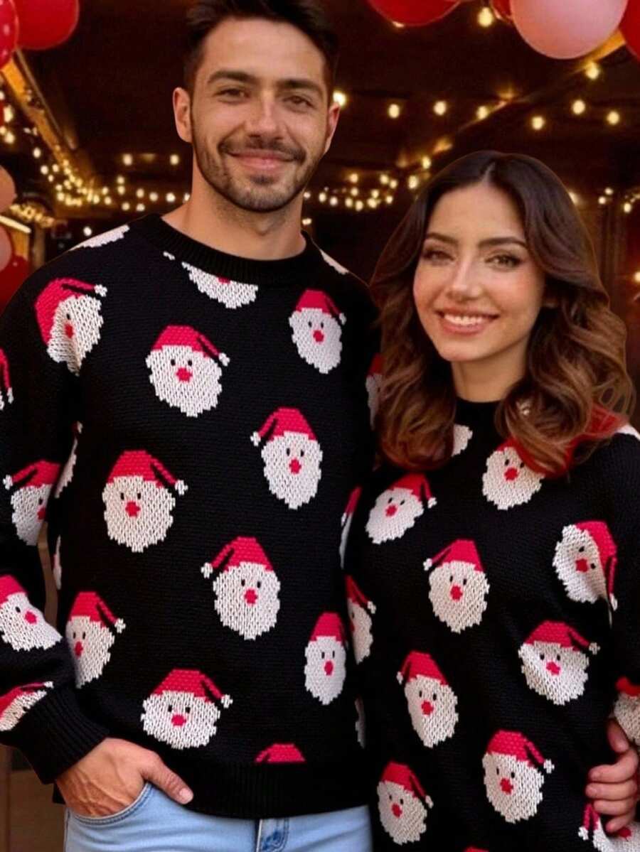 Manfinity NXTstreet Men's Christmas Knitted Sweater, Santa Claus Design, Popular Winter Knitwear Christmas Sweater Santa Claus Sweater Knitted Christmas Sweater Christmas Jumper Holiday Sweater