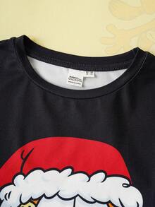 GARFIELD | SHEIN 2-teiliges Weihnachts-Katzen- und Geschenkbox-Muster-Top und rot-schwarz karierte Hose Pyjama-Set für Tween-Jungen, Herbst/Winter