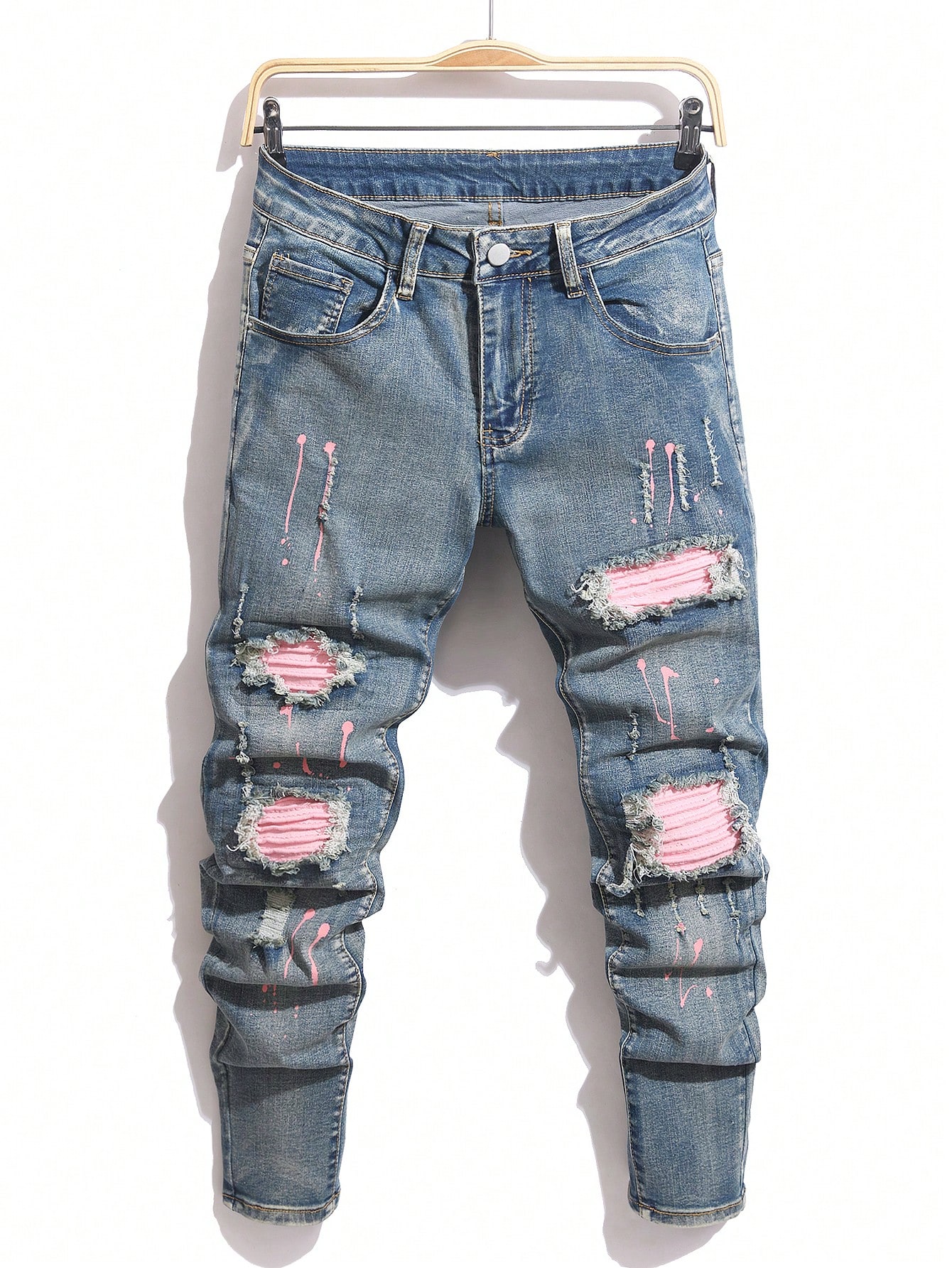 Manfinity Homme جينز كاجوال رفيع القصة ممزق الجيوب...