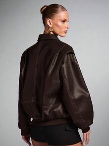 SHEIN BAE Women's Fashionable Brown Jacket For Commuting, Autumn,Fall,Fall Clothes For Women - Coffee Brown - View 2