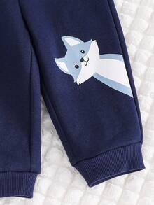 Cozy Pixies 2件套男婴卡通狐狸耳朵连帽夹克和慢跑裤套装 - 藏蓝色 - 查看 5