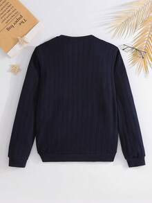 SHEIN 1 st tonårspojke gentleman-stil enfärgad marinblå rund halsad tröja för casual, mångsidig och snygg för affärer, skola, födelsedagsfest, vardagskläder, elegant och minimalistisk design - Marinblå - Visa 2