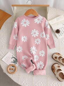 SHEIN Newborn Baby Girl Floral Print Long Sleeve Romper Jumpsuit, Autumn/Winter