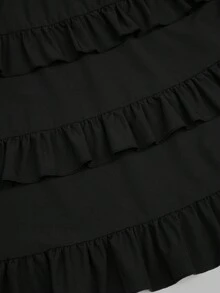 Sunspun Chân váy xếp ly chắp vá phong cách Gothic Punk cỡ lớn không đối xứng - màu đen - Xem 4