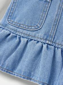 SHEIN New Adjustable Ruffle Trim Denim Bib Dress For Baby Girls - Light Wash - View 3