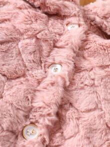 SHEIN Elladie kids Young Girl Fall Winter Button Up Flannel Coat - Pink - View 5