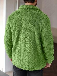 Manfinity Homme 男士休闲纯色绒毛长袖外套，适合秋冬季节，冬季绿色纽扣外套 - 綠色 - 查看 2