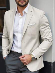 Manfinity Mode Men's Apricot Polyester Blazer Regular Fit Long Sleeve Textured With Pockets Men Beige Suit Men's Men Classy Clothes Men Fashion Blazer Men Casual Suits Slim Slim Fit Cream Suit Men