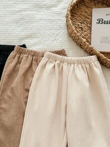 LMoss Kids LMoss 3pcs Young Boy Solid Color Corduroy Lining Pants Set,Suitable For Casual Daily Wear,Boys Soft Kids,Warm - Multicolor - View 3