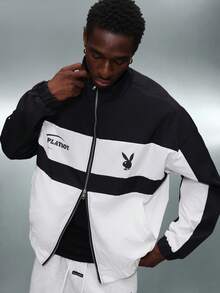 PLAYBOY X SUMWON Veste à col entonnoir zippée color block, streetwear d'hiver