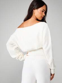 MISSGUIDED Off Shoulder Chunky Knit Sweater With Ribbed Cuffs And Hem For Casual Winter Comfort - White - View 2