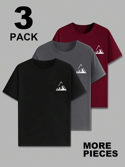 Manfinity Homme 3 piezas Camisetas básicas de cuello redondo de manga corta para hombres de talla grande