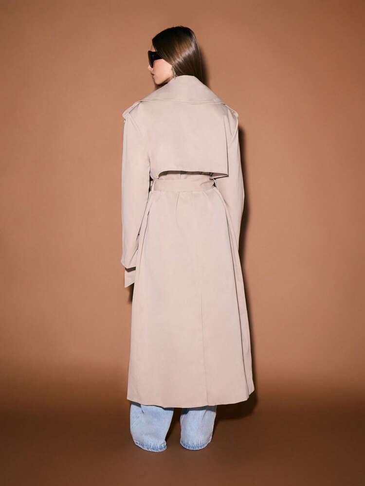 KIZN Oversized Trench Coat With Wide Lapels And Belt