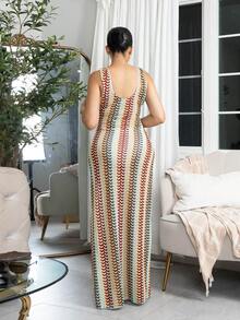 Melissa Matos Women's Contrast Stripe Side Slit Elegant Sexy Cover-Up