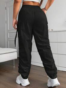 Vibekara 大码休闲纯色口袋褶皱工装裤