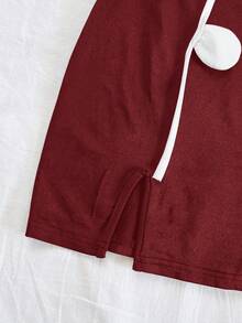 Soleia Đầm ôm sát cơ thể in hoa hở eo cỡ lớn dành cho nữ, dáng ôm tôn dáng, có viền xẻ, thích hợp mặc khi dự tiệc, dạo phố, đi nghỉ, lễ hội âm nhạc, đi biển, trà chiều, mùa hè - Đỏ và trắng - Xem 5