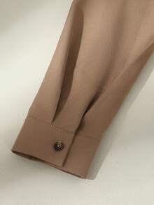 SHEIN Franclia 女士时尚休闲百搭衬衫领长袖系带阔腿连体裤，秋季 - 卡其色 - 查看 5