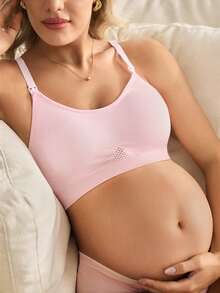 BloomMama Soutien-gorge d'allaitement sans fil, rose, sans couture, ajouré, confortable, haute élasticité, soutien-gorge de maternité - Rose pâle - Voir 2
