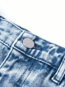 青少年女孩宽松口袋阔腿做旧下摆牛仔裤 - 中等水洗藍 - 查看 5