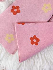 SHEIN 2pcs Baby Girls Floral Print Knit Cardigan Sweater And Wide Leg Pants Set, Casual, Comfortable, Versatile, Suitable For Everyday Wear, Autumn/Winter - Pink - View 7