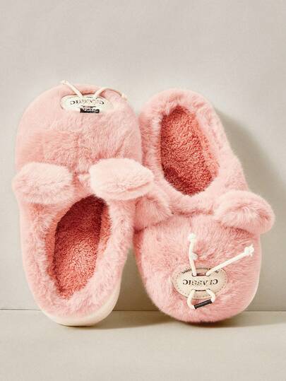 Cuccoo Cute Big Head Round Toe Animal Plush Thick Bottom Indoor Warm Slippers For Women, Autumn/Winter