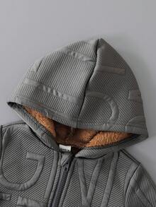 男婴休闲纯色长袖保暖拉链外套和裤子套装，两件套，舒适百搭，适合日常休闲户外穿着，秋冬季节适用。 - 深灰色 - 查看 6