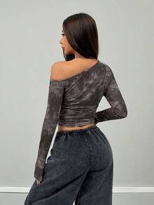 Coolane Women's Fall/Winter Vintage Streetwear Daily Wear Essentials Knit Stretchy Comfy Asymmetrical Neck Long Sleeve Tops - Coffee Brown - View 2