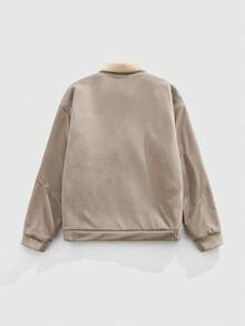 ROMWE MEN Casual Áo khoác nỉ giả da lộn có khóa kéo thường ngày dành cho nam, Thu/Đông - Xám - Xem 3