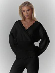 MUSERA Áo thun dài tay dệt kim mềm mại, kiểu dáng suông, có chi tiết thắt eo, thích hợp mặc đi uống cà phê, đi club, dự tiệc tối, thanh lịch, thích hợp cho mùa đông, mùa xuân hoặc ngày Valentine. - màu đen - Xem 5