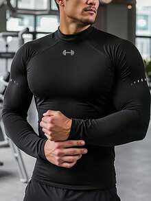 Manfinity Sport PWRUP 男式杠铃印花立领插肩长袖运动T恤