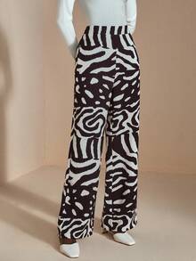 JIAN LASALA 高腰全印花直筒宽松长裤 女装秋季休闲奢华时尚服装系列 优雅图案裤 - 彩色 - 查看 4