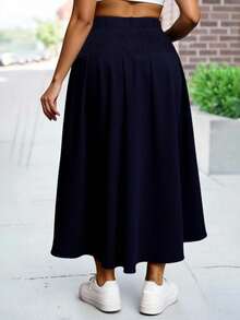 ReShift Plus Size Casual Solid Color Skirt - Navy Blue - View 2
