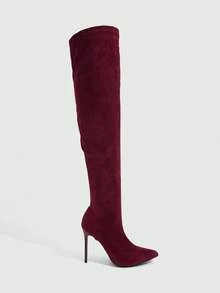 CUCCOO SZL Women's Fashion Pointed Toe Stiletto Heel Over-The-Knee Boots, Classic Versatile For Commuting, Dating, Party, Holiday For Christmas Spring Shoes - Burgundy - View 3