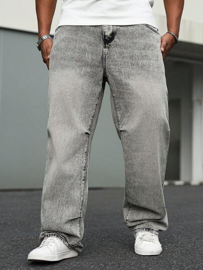 Manfinity Homme 大码男士休闲宽松街头牛仔裤