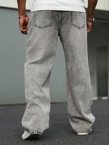 Manfinity Homme 大码男士休闲宽松街头牛仔裤 - 灰色 - 查看 2