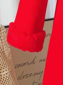 Abrigo de lana con mezcla de piel sintética de unicolor con parches y dobladillo acampanado para niña, otoño/invierno