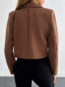 EURMUSE Women's Solid Color Long Sleeve Two-Button Short Casual Blazer - Brown - View 2