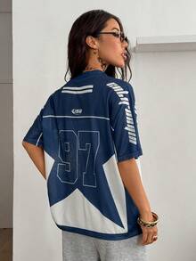 Coolane Women's  All-Season Y2K Streetwear Vintage Breathable Mesh Graphics Number Pattern Football T-Shirt - Navy Blue - View 4