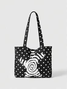 ROMWE Anime Bolso de hombro negro de gran capacidad con función múltiple: estrella giratoria y lunares, bolso versátil y de moda que cabe una laptop, adecuado para el uso diario - Negro - Ver 4