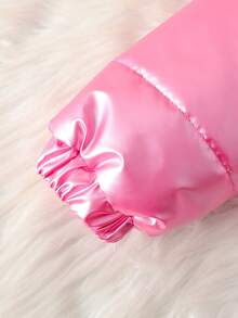 Elladie kids Young Girl' Casual Pink Metallic Coated Quilted Padded Long Sleeve Padded Coat, Warm For Winter - Hot Pink - View 4