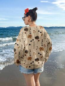 Veykashi Floral Pattern Knitted Plus Size Cardigan Autumn Winter Clothes For Women - Multicolor - View 2